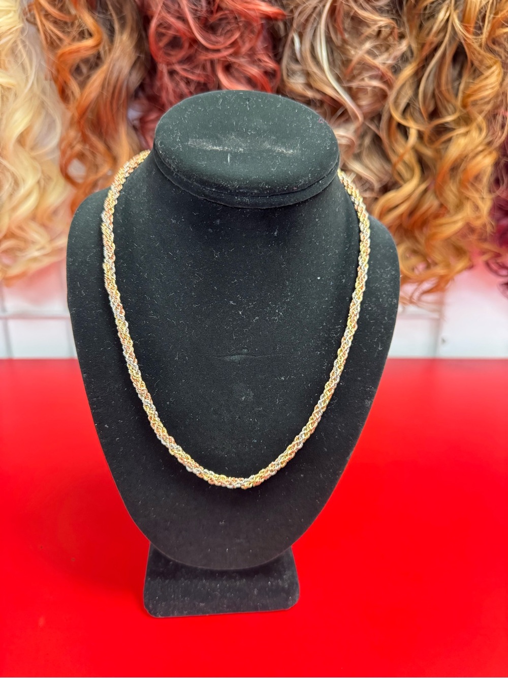4mm Tri-Tone White, Yellow, and Rose Gold Twisted Rope Necklace - Picture 3 of 10
